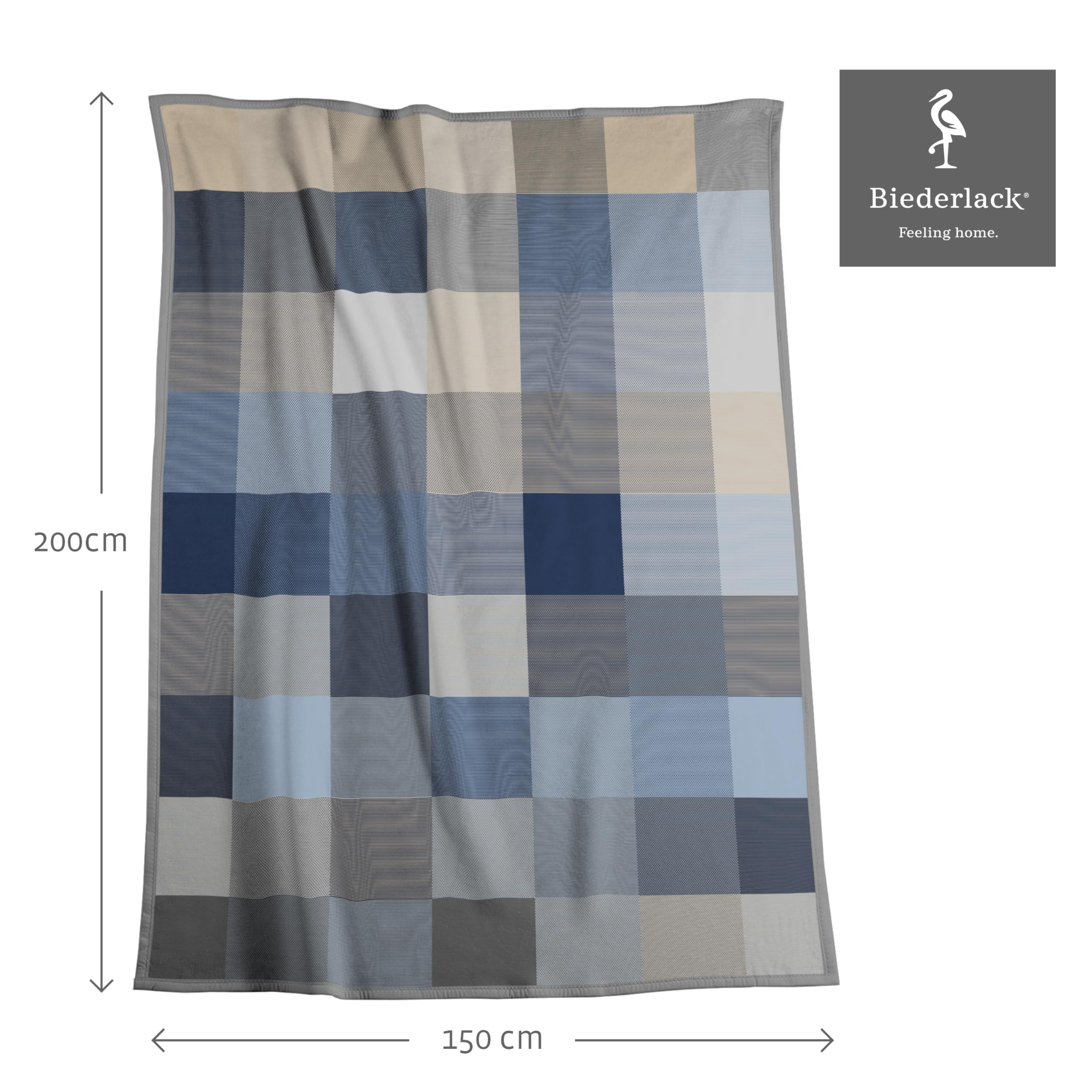 biederlack-pure-cotton-karo-kuscheldecke-blau-150x200-cm image 2