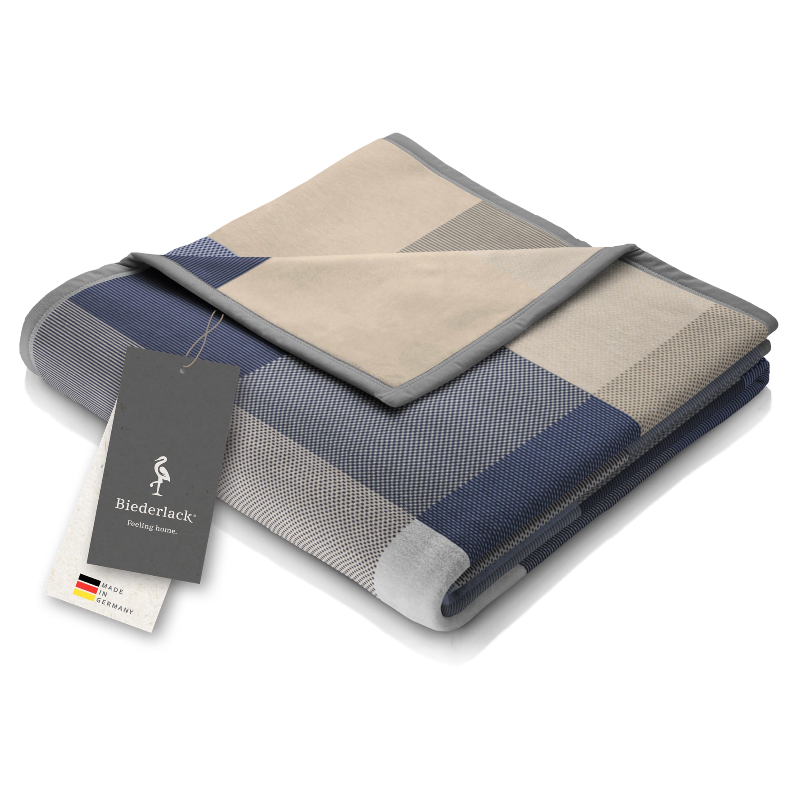 biederlack-pure-cotton-karo-kuscheldecke-blau-150x200-cm image 1