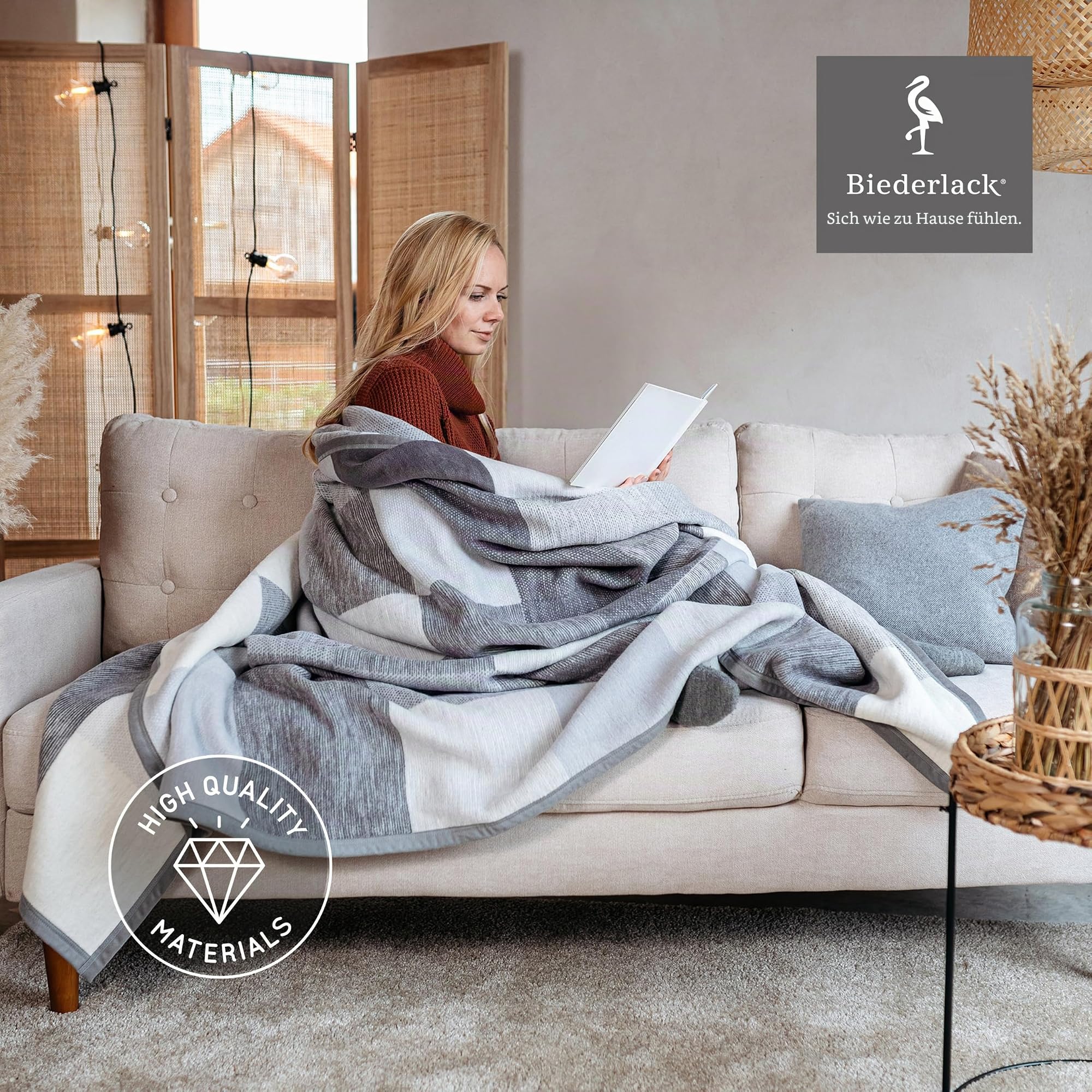 biederlack-pure-cotton-karo-grau-kuscheldecke-150x200-cm image 3
