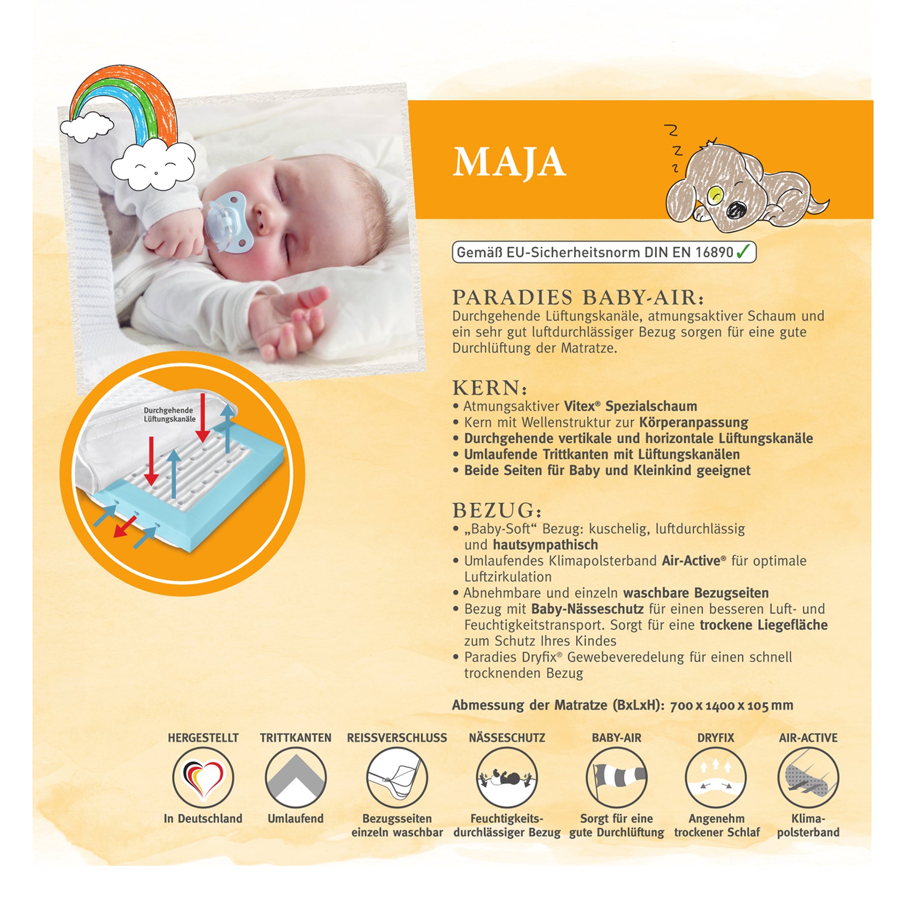 paradies-maja-kindermatratze-70x140-cm-mit-l-ftungskan-len image 3