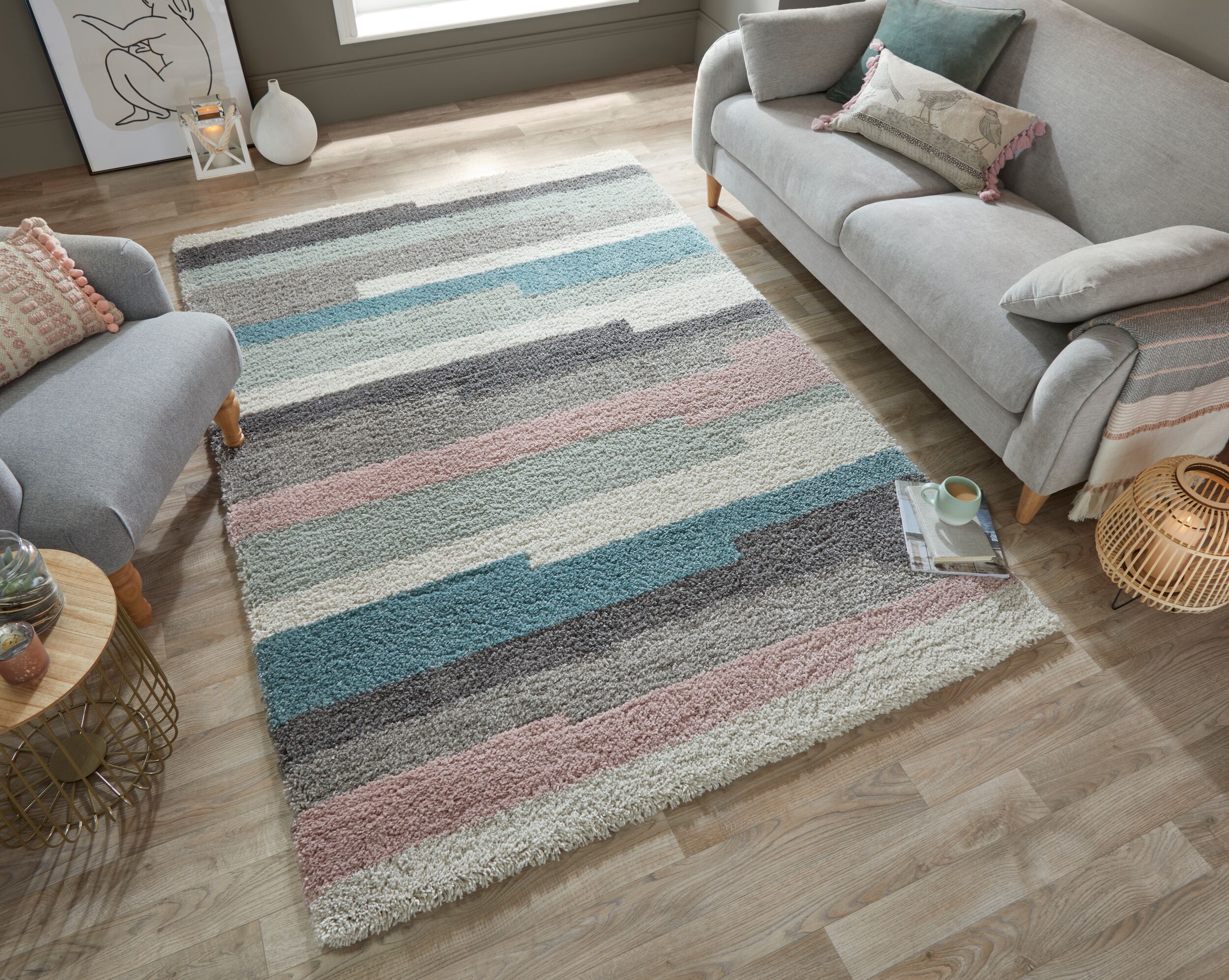 flair-rugs-deka-shaggy-gestreifter-teppich image 3