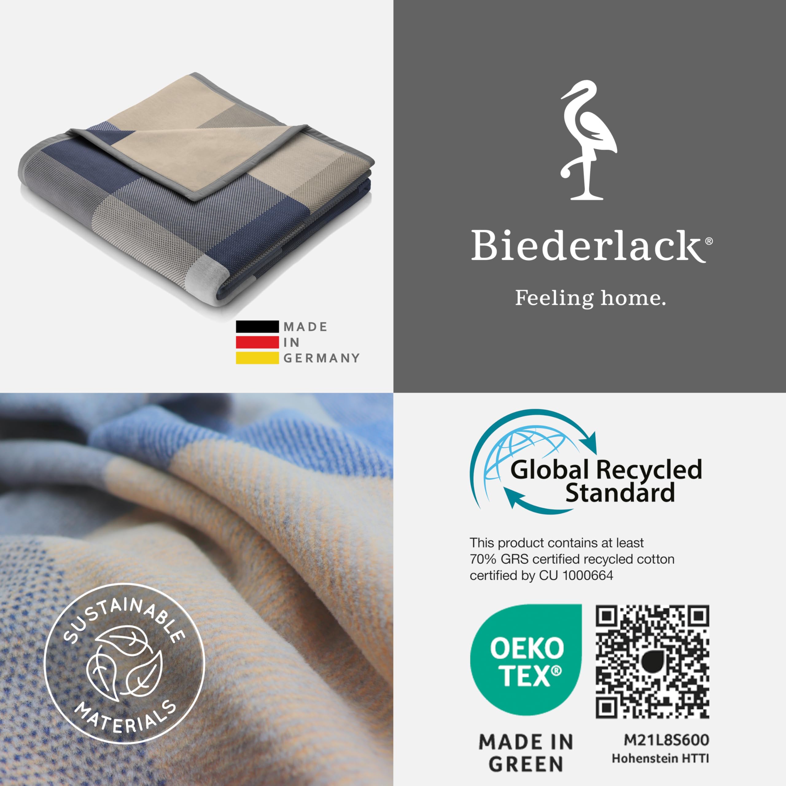 biederlack-pure-cotton-karo-kuscheldecke-blau-150x200-cm image 7