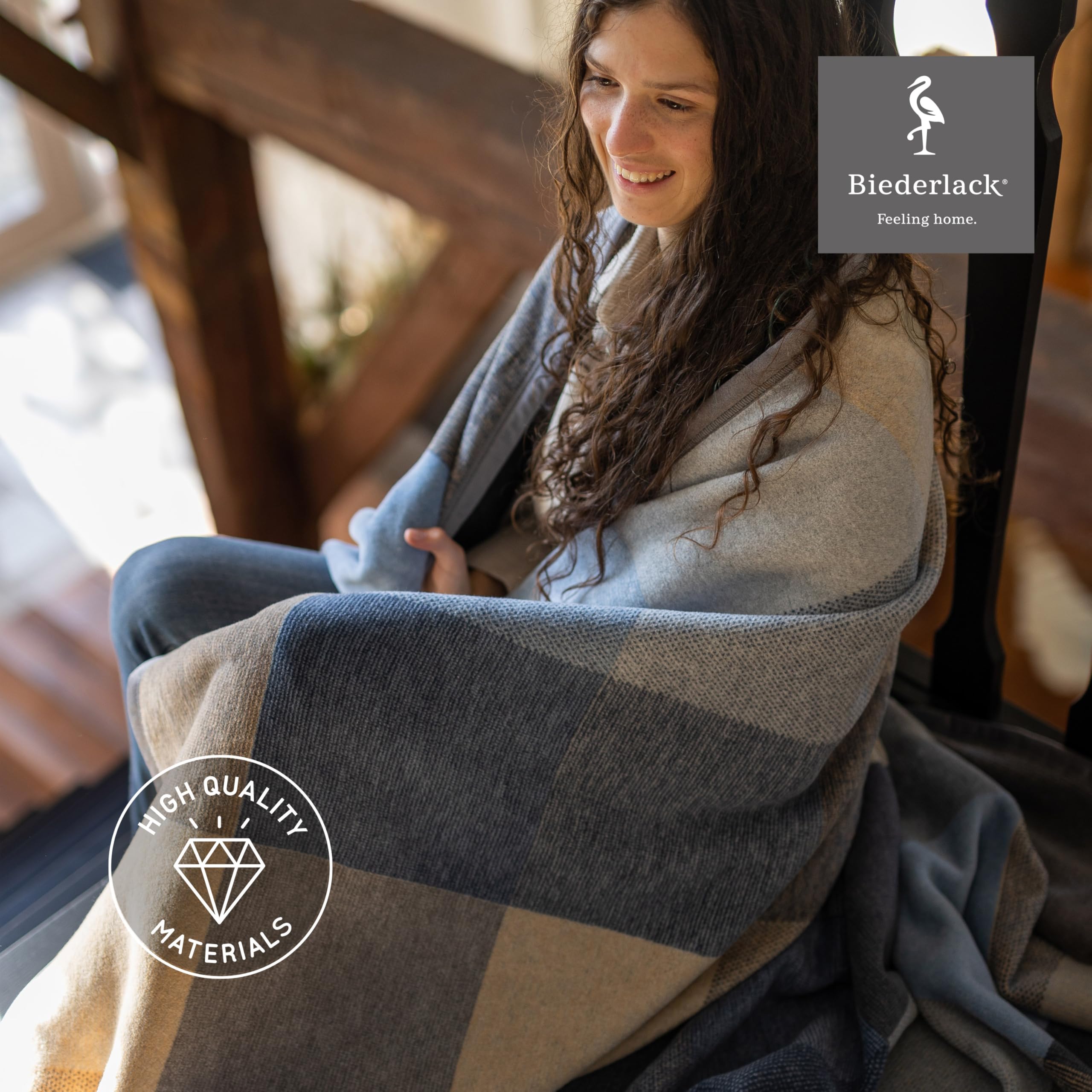 biederlack-pure-cotton-karo-kuscheldecke-blau-150x200-cm image 4