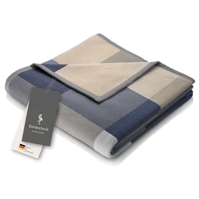 biederlack-pure-cotton-karo-kuscheldecke-blau-150x200-cm image 1