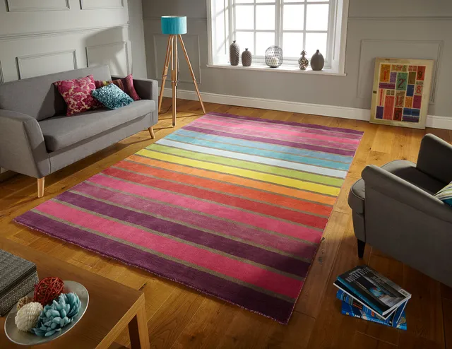 flair-rugs-candy-wool-moderner-streifen-teppich-bunter-wollteppich image 1