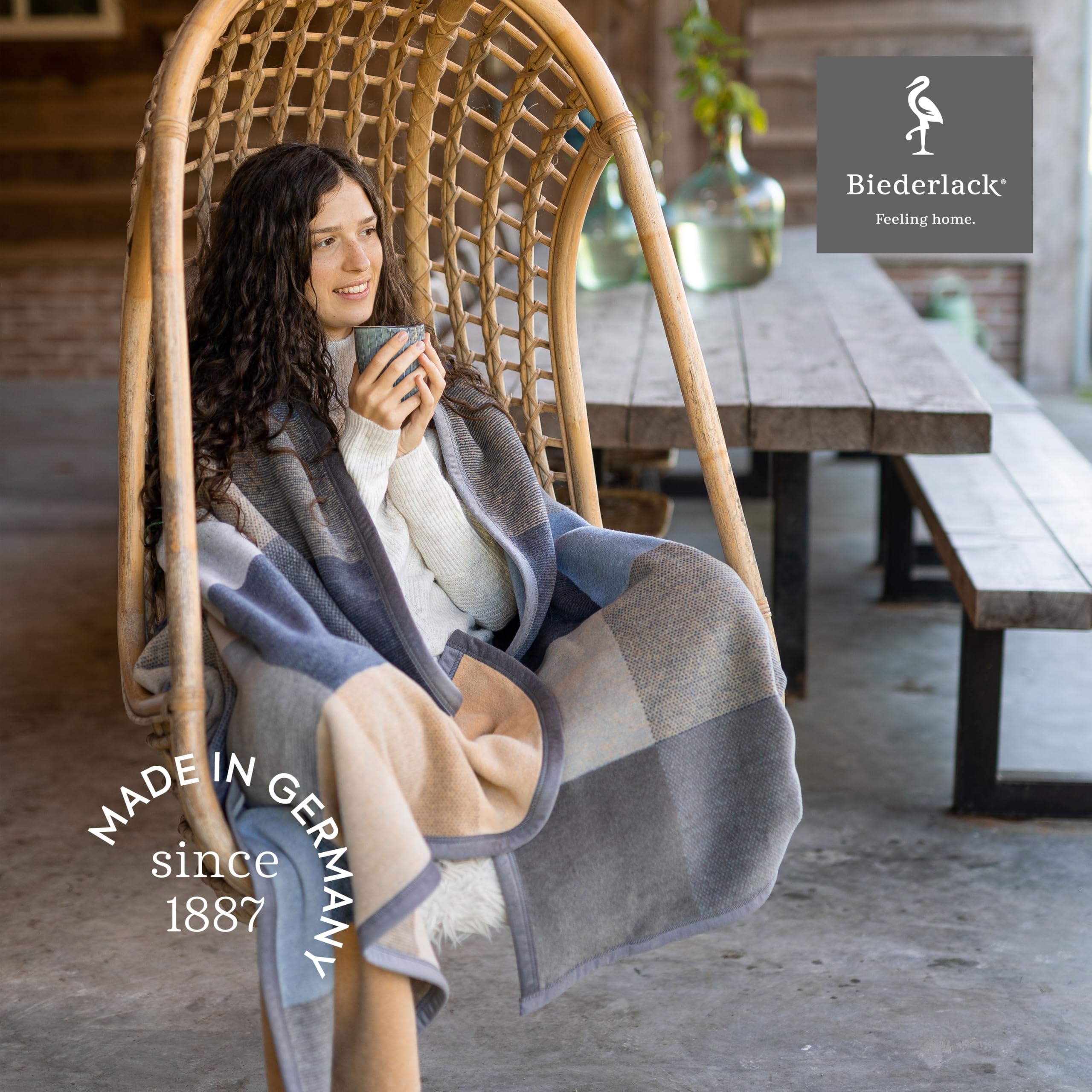 biederlack-pure-cotton-karo-kuscheldecke-blau-150x200-cm image 3